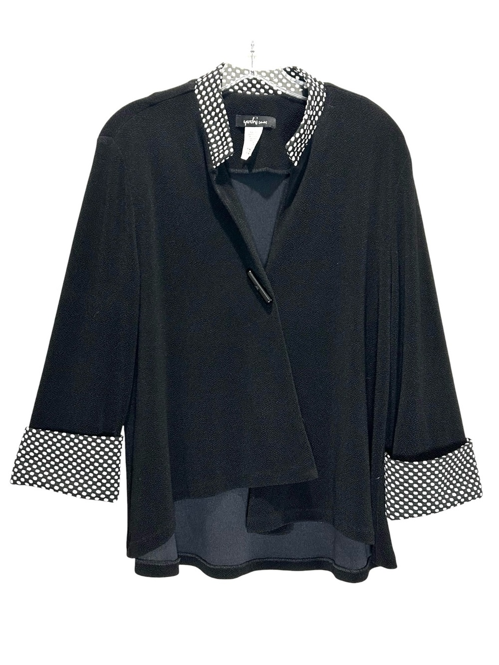 VTG Yushi Black/White Knit Lagenlook Swing Jacket, Polka Dot Accents - Large